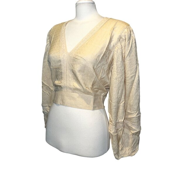 Band of the Free V Neck Long Sleeve Peasant Boho Blouse Sz Medium Womens Cream - Picture 2 of 11